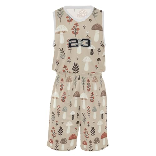 FLildon Mushrums and Leaf Boys Basketball Jersey Set Tank Top Shorts Tracksuit Sport Training Suit for Kids