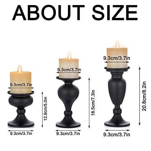 image for Sziqiqi Pillar Candle Holders Set of 3 Black for Table Mantle Fireplac