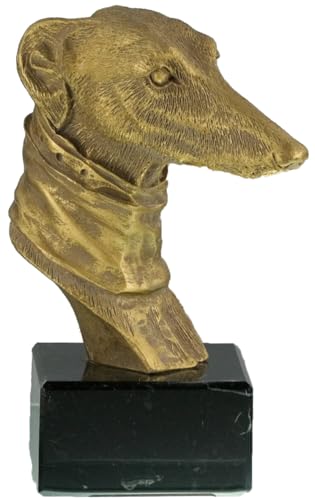 Trofeos Mora Trofeo Cabeza de Galgo en Resina Base de Mármol Negro | Acabado Dorado Envejecido | Altura 18 cm -20 cm-22 cm | Elegancia y Distinción. (18 cm)