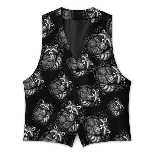 Raccoon Racoon Animal Black White Men's Suit Vest Slim Fit Business Dress Party Pattern Waistcoat Vest Top3