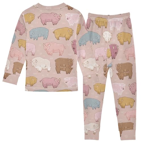 Pajama Sets Long Sleeve Colorful Cute Bison Pattern Soft Comfy Sleepwear 2 Piece PJS 3-8T3