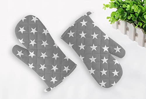 Image of Oasis Home Cotton Shell with Inner Polyester Printed Glove Set - Grey Small Star (Pack of 2)