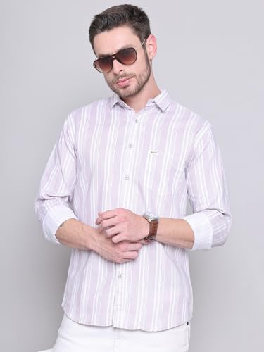 Image of Majestic Man Men Cotton Classic Slim Fit Opaque Striped Casual Shirt