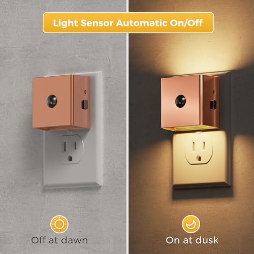 Image of L LOHAS LED Night Light,Plug in Night Light with Motion Sensor and Dusk to Dawn Sensor, Brightness Adjustable,3000K Soft White, Rose Gold Nightlight for Bathroom Hallway Kitchen