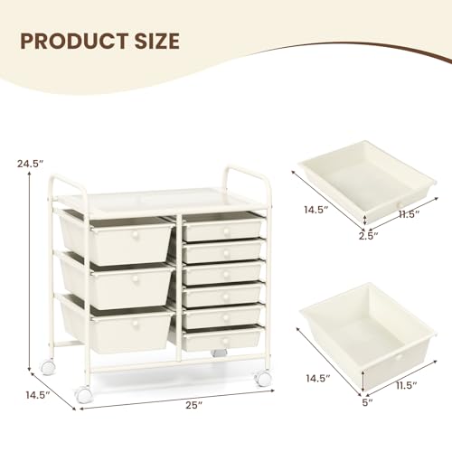 Image of LDAILY 9 Drawer Rolling Storage Cart, Rolling Cart with Drawers for Classroom, Art Supply Craft Organizer on Wheel with Metal Frame & Handles for Home Office School
