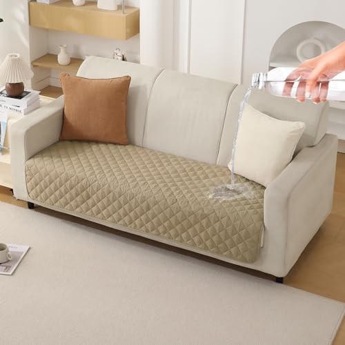 Image of HOKIPO Polyester Quilted Waterproof Sofa Cover Mats For 1 /2 /3 Seater Sofa And L Shape. Make Your Own Sofa Cover Set, Mat Length 81(D) X 60(L) Cm, Beige (Ar-4963-W2)