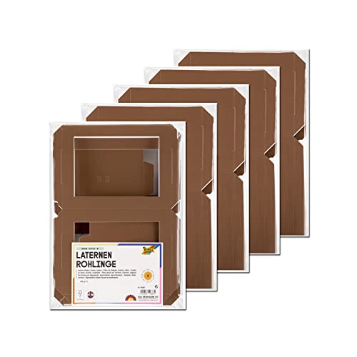 PARTY DISCOUNT NEU Laternen Rohlinge zum Stecken, 400g/m², Eckig: 13,5x13,5x18cm, 5 Stück, Braun