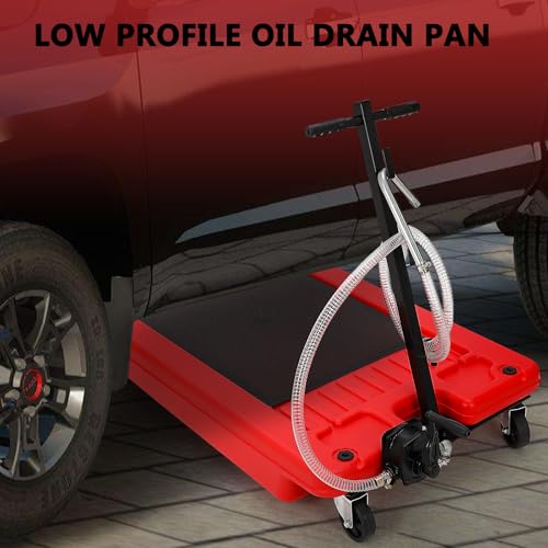 Image of GarveeTech 18 gal Oil Drain Pan, Low Profile Oil Drain Pan with Pump, Oil Change Pan with T Foldable Hand and Wheels, 8 ft Hose Oil Drain Cart for Car, SUV, Trucks