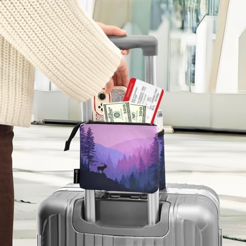 Image of Luggage Cup Holder for Suitcases Free Hands Suitcase Cup Holder Travel Luggage Drink Holder Portable Luggage Cup Caddy Bag Carrier with Handle Purple Stag Forest Trees