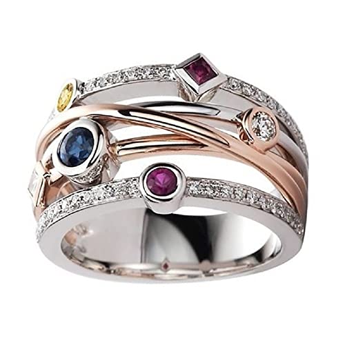 925 Silver Fashion Geometric Lines Cross Ladies Ring Trend Fashion Women Shiny 18K Gold Plated Full Diamond Ring Hip Hop Eternity Engagement Wedding Ring Size 6-10 600 (10)