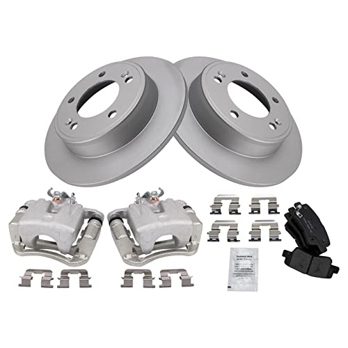 Image of TRQ Rear Brake Pad and Rotor Set Ceramic Solid Rotors Calipers | For 2014-2016 Kia Soul