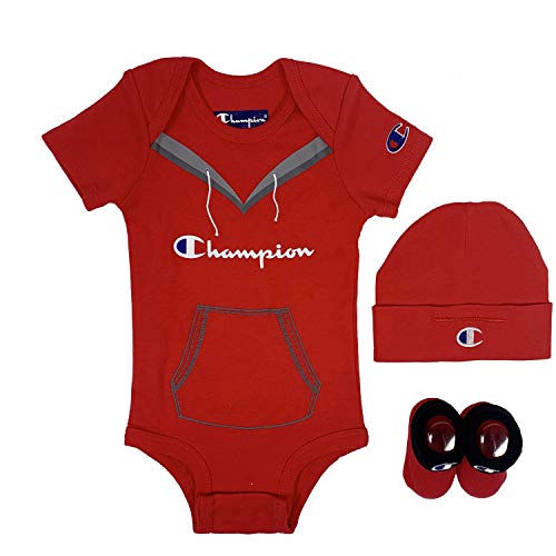 Image of Champion unisex-baby 3-pc Box Set Includes an Infant Body Suit, a Bib Or Hat & Pair of Booties in Colors and Size 0-6m