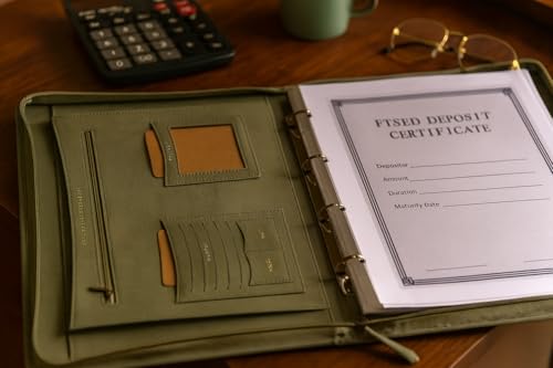 Image of Sukeshcraft Pu Multiuse 25 File Sleeve for Documents, Certificates, Fixed Deposit Receipt, Portfolio B4 Size Documents Holder for Sports, Office, Home, School (Mil Green, B4 Size Leaf)