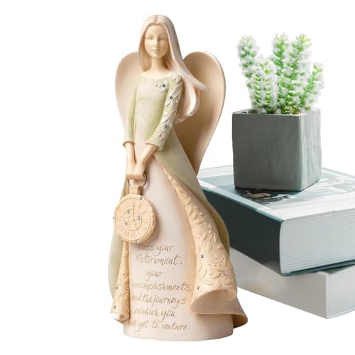 Figura de ángel de jubilación, regalos jubilados para mujeres, estatua pintada a mano de resina, para amigos y colegas, regalo de comodidad de paz, 9 pulgadas