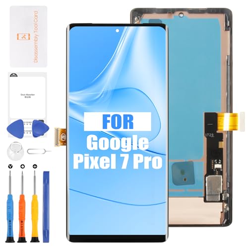 for Google Pixel 7 Pro Screen Replacement with Frame Premium AMOLED Display Assembly & Full Repair Tool Kit 120Hz Refresh Rate Fix Cracked/Broken Glass Compatible with GP4BC/GE2AE Models