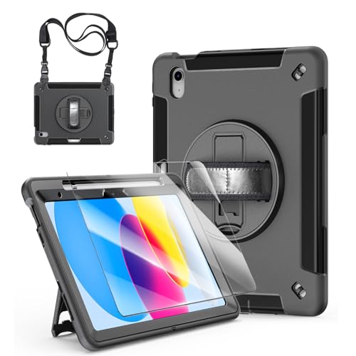 Junfire Protective Case for iPad 11th Generation (A16) 2025/ iPad 10th Gen with Screen Protector, Shockproof iPad a16 Case with Adjustable Hand Strap/360°Rotating Stand/Stylus Holder/Carrying Strap by Junfire - Used condition - US$14.06