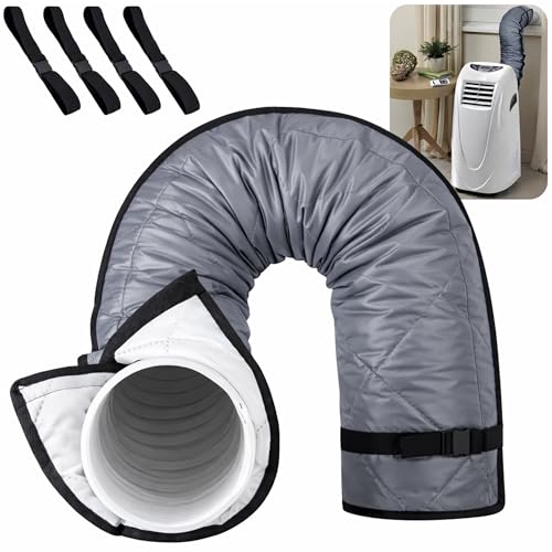 Image of Tlswshsy Quilting Air Conditioner Hose Cover, AC Insulated Hose Cover Wrap with 4 Adjustable Buckle Straps, Portable Air Conditioner Hoses Sleeve for 5''-5.9 inch Diameter Exhaust Duct Vent (Grey)