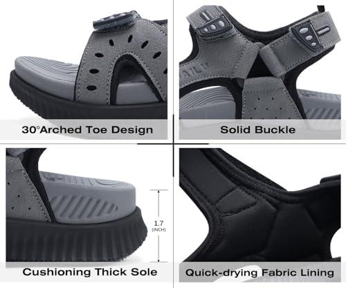 KuaiLu Mens Leather Hiking Sandals with Orthopedic Arch Support angle 6