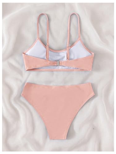 Image of SHENHE Girl's 2 Piece O Ring Bikini High Waisted Spaghetti Strap Cute Swimsuit Bathing Suit