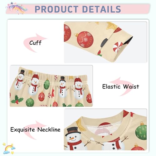 Pajama Sets Long Sleeve Christmas Pattern with Snowmen Ball Soft Comfy Sleepwear 2 Piece PJS 3-8T4