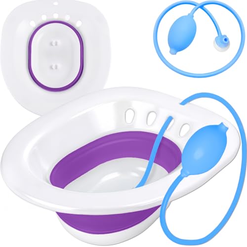 Image of Pochik Sitz Bath for Toilet Seat Hemorrhoids and Postpartum Care, Yoni Steam Seat, Perineal Soaking, Collapsible, Flusher Hose, Drain Holes, Wider Seating Area - Purple