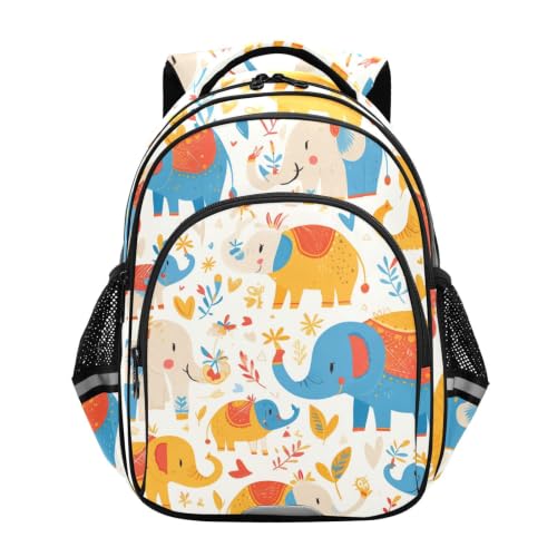 Cartable scolaire sac pour tout-petits 3-12 ans à motif éléphants et fleurs