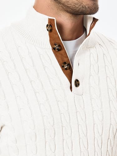 Image of JMIERR Men's Cable Knit Pullover Sweater Casual Long Sleeve Stand Collar Button Knitted Sweaters