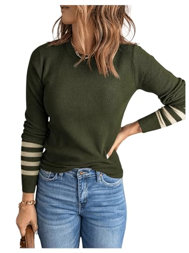 SweatyRocks Women's Casual Colorblock Striped Sweater Crewneck Long Sleeve Pullover Knit Tops