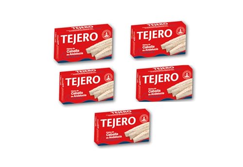 TEJERO - Conserva de Pescado | Filetes de Caballa al natural - 5 Latas x 120 g