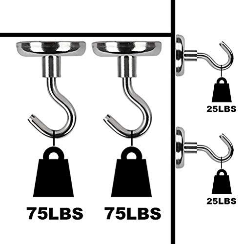 H Yanka 75LB Super Strong Neodymium Magnetic Hooks,Indoor/Outdoor Magnet Hooks(Pack of 2)Purpose Indoor、Outdoor、Kitchen、Bathroom、Bedroom、Garage、Lockers 、Office、Car