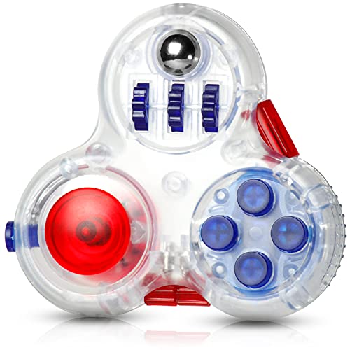 BunMo Fidget Pad - 10 Fidget Toy Options in 1 Fidget Pack - Superior Fidget Toys for Unlimited Fun & Relief - Fidget Pad Works as Stocking Stuffers, Anxiety Toys, and Figet. (Blue Red)