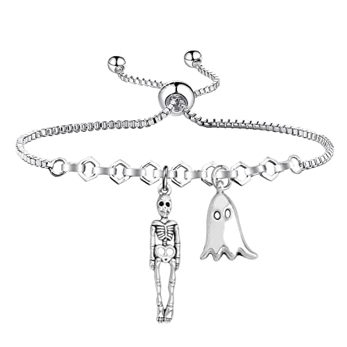 Image of TIIMG Skeleton and Ghost Charm Bracelet scary movies themed Gifts (Skeleton Ghost)