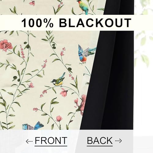 Image of Cloth Fusion Printed 100% Blackout Window Curtains 5 Feet Long Set of 2, Room Darkening Parda with Stainless Steel Grommets for Home Decor (5x4.5 Feet, White Forest)