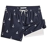 maamgic 5inch Mens Swim Trunks with Compression Liner 2-in-1 Swimming Shorts Stretch Quick Dry with Zipper Pockets Navy-White Anchor Medium