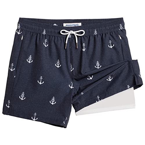 Image of maamgic 5inch Mens Swim Trunks with Compression Liner 2-in-1 Swimming Shorts Stretch Quick Dry with Zipper Pockets