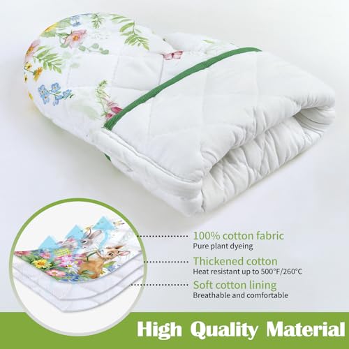 Easter Bunny Eggs Oven Mitts and Pot Holders -100% Cotton, Heat Resistant Extra Long Oven Gloves Potholder for Kitchen Cooking BBQ Grilling Baking Gift, Set of 2 - Image 3