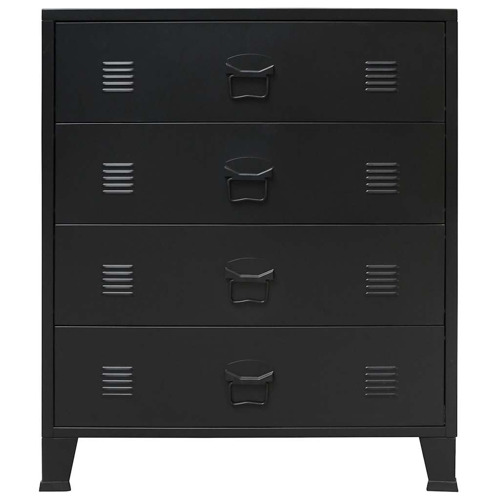 vidaXL Cassettiera in stile industriale, materiale metallico resistente e facile da pulire, 4 cassetti grandi, colore nero