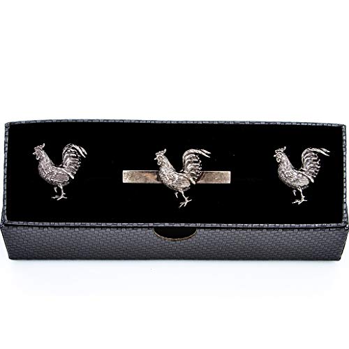 MRCUFF Chicken Rooster Gunmetal Black Pair Cufflinks and Tie Bar in a Presentation Gift Box with Polishing Cloth