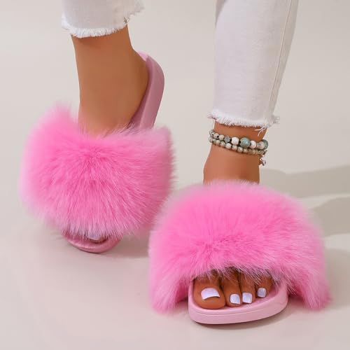 yamerbo Women's Furry Slides Fluffy Slippers Cute Open Toe Girls Sandals House Slides pantuflas para mujer4