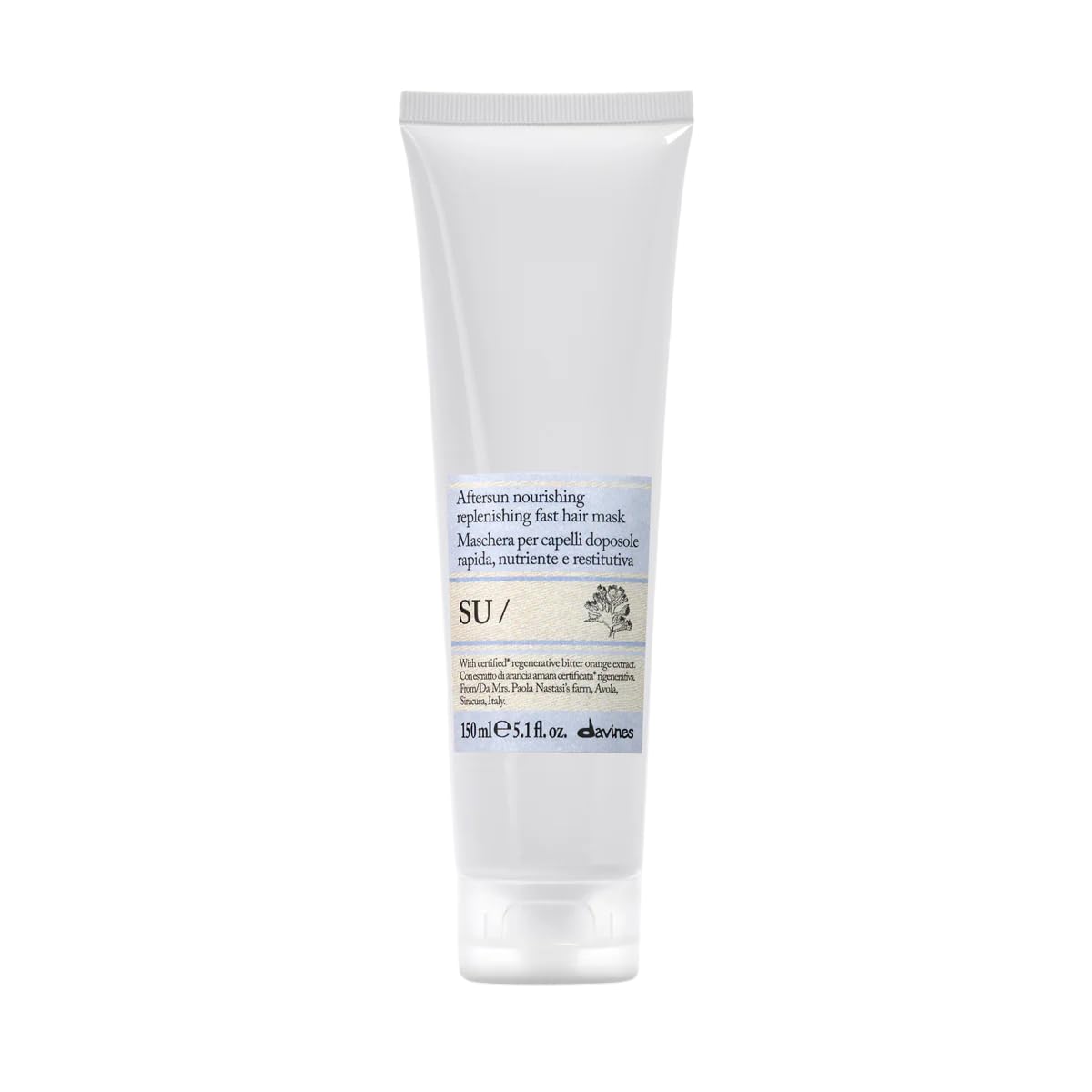 Davines SU Aftersun Maschera per Capelli Doposole Nutriente e Restitutiva con Estratto di Arancia Amara Certificata 150ml