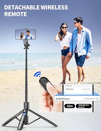179cm Handy Stativ für Smartphone, Stabil und Tragbar Aluminium Selfie Stick Stativ, Handystativhalter mit Fernauslöser Kompatibel iPhone/Galaxy/Huawei/Camera, Perfekt für Selfies/Videoaufnahmen 4