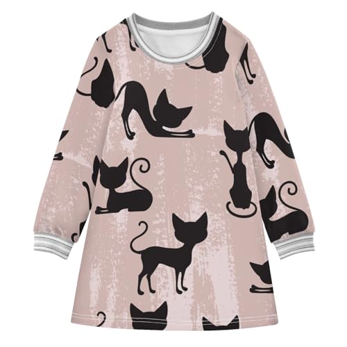Cute Cats Girls Dresses Long Sleeve Sweatshirt Dress for Girls Winter Toddler Casual A Line Dresses Size 2-8T