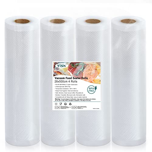 Vakuumierbeutel Vakumierfolienrollen Vakuumbeutel Lebensmittel Vakuumrollen: YISH 4 Vakuumierfolies 28x500 cm Folienrollen for Film Sealer, Folienbeutel für Vakuumiergerät Sous Vide Vacuum Bags Cover