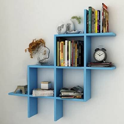 IRFANHANDICRAFTS ® Plus Wall Shelves Home Decor Living Room & Bedroom Glossy Finish Color (Blue) IH.19