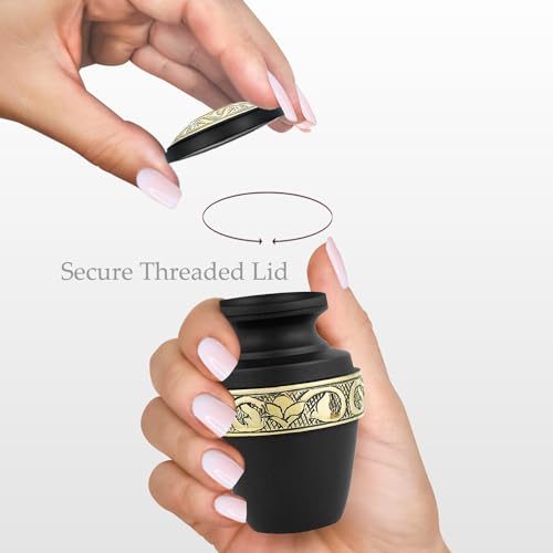 Image of Trupoint Memorials Cremation Urns for Human Ashes, Funeral Memorial Urn for Male and Female, Decorative Burial Grecian Urn Collection for Adult Men & Women - Black and Gold, 1 Keepsake