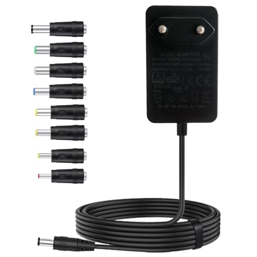 12V Netzteil 2A 12 Volt AC DC Adapter 100-240v 50-60hz Steckernetzteil mit 5.5 x 2.1mm DC-Stecker und 8 Spitzen 12 V Netzgerät Power Supply für LED-Licht mehr 12V2A-Geräte DC12V-Transformator 1 5 m