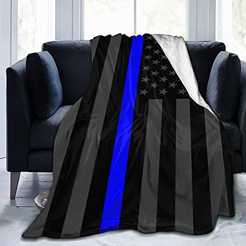 Thin Blue Line Flannel Fleece Throw Blankets for Bed Sofa Living Room Soft Blanket Warm Cozy Fluffy Throw Plush Blanket