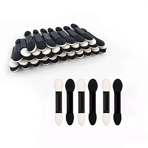 GTVIA 100 Pack Disposable Double Sided Sponge Makeup Eyeshadow Brush Tipped Cosmetic Makeup Eye shadow Applicators Brush (Black and White)