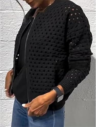 Women's Casual Hollow Knitwear Zipper Jacket, Womens Zip up Crochet Cardigan Sweater, Oversized Lightweight Jacket2