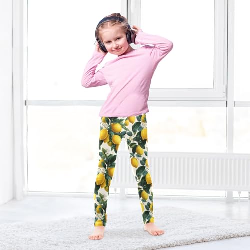 Girls Leggings Lemon Flowers Leaves Soft Toddler Leggings for Girls Kids Pants Size 4T-10T4